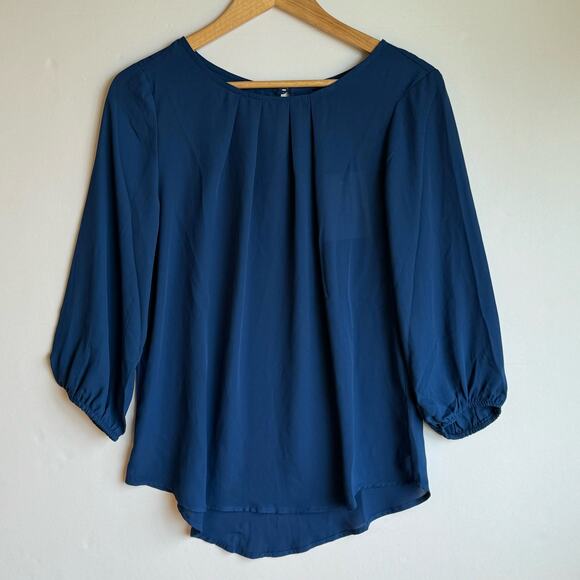 41 Hawthorn Scoop Neck Flowy Top Semi Sheer Blouse Office Casual Size Small Blue - Picture 1 of 12